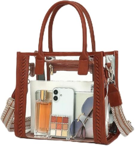 FAIME Clear Tote Bag معتمد من الاستاد، محفظة شفافة عبر الجسم حقيبة يد منسوجة شفافة للحفلات الموسيقية والشاطئ والاستاد | مقاوم للماء، ومعتمد من الاستاد in Kuwait