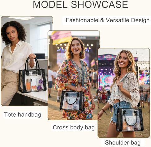 FAIME Clear Tote Bag معتمد من الاستاد، محفظة شفافة عبر الجسم حقيبة يد منسوجة شفافة للحفلات الموسيقية والشاطئ والاستاد | مقاوم للماء، ومعتمد من الاستاد in Kuwait