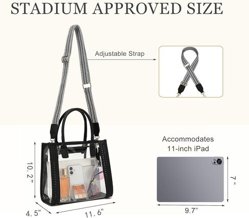 FAIME Clear Tote Bag معتمد من الاستاد، محفظة شفافة عبر الجسم حقيبة يد منسوجة شفافة للحفلات الموسيقية والشاطئ والاستاد | مقاوم للماء، ومعتمد من الاستاد in Kuwait