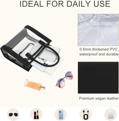 FAIME Clear Tote Bag معتمد من الاستاد، محفظة شفافة عبر الجسم حقيبة يد منسوجة شفافة للحفلات الموسيقية والشاطئ والاستاد | مقاوم للماء، ومعتمد من الاستاد in Kuwait