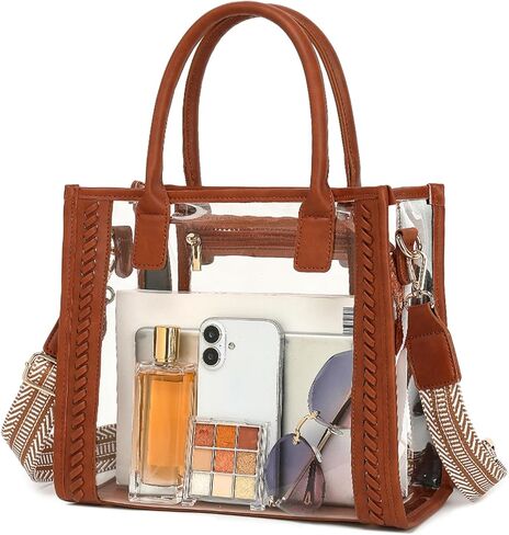 FAIME Clear Tote Bag معتمد من الاستاد، محفظة شفافة عبر الجسم حقيبة يد منسوجة شفافة للحفلات الموسيقية والشاطئ والاستاد | مقاوم للماء، ومعتمد من الاستاد in Kuwait