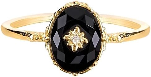 خواتم التراص البيضاوية المصنوعة من الماس الأسود العقيق العقيق للنساء والرجال والمراهقين والفضة in Kuwait