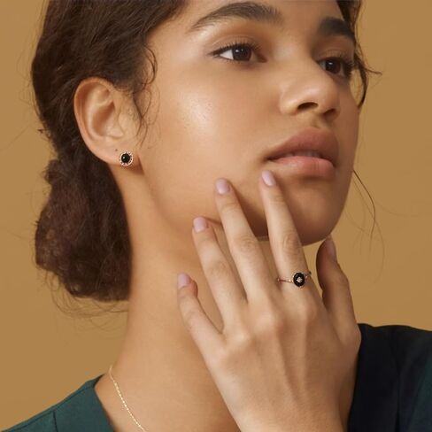 خواتم التراص البيضاوية المصنوعة من الماس الأسود العقيق العقيق للنساء والرجال والمراهقين والفضة in Kuwait