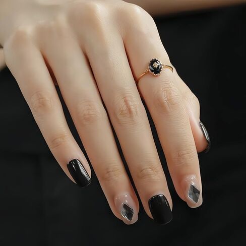 خواتم التراص البيضاوية المصنوعة من الماس الأسود العقيق العقيق للنساء والرجال والمراهقين والفضة in Kuwait