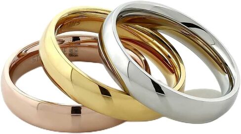 Gem Stone King Stainless Steel Rose Yellow Gold and Silver 3 Tri-Color Stacking Set of 3 Band Ring | Available In Size 6, 7, 8, 9, 10, 11, 12 in Saudi Arabia