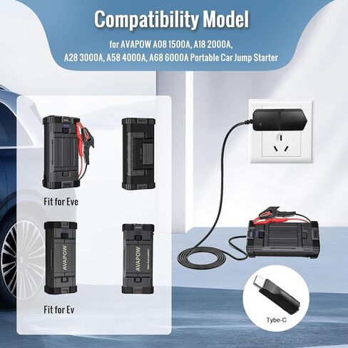شاحن بطارية 12 فولت لشاحن بطارية EverStart Maxx Jump Starte متوافق مع AVAPOW Ever Start Max J7CCE J7CE 800A 800 Peak Amps بطارية السيارة مع منافذ من النوع C in Kuwait