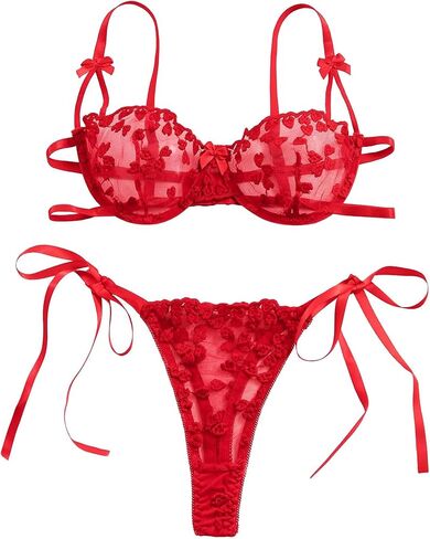 Lingerie Set for Women, 2 Pcs Lace Bra and Panty Sets Strappy Embroidered Exclusive Floral Bra and Underwear in Saudi Arabia