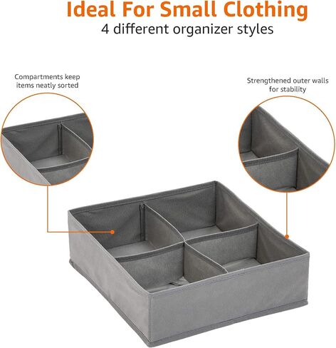 Amazon Basics Dresser Drawer Storage Organizer for Undergarments, Set of 4, Gray | Set of 4 in Kuwait