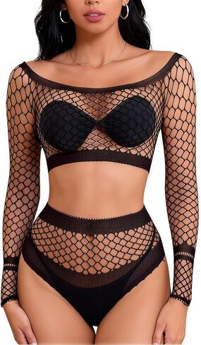 DITSONEO Sexy Lingerie for Women Naughty Fishnet Lingerie Set Bodysuit Outfits Teddy Babydoll Erotic Fishing net Outfits in Kuwait