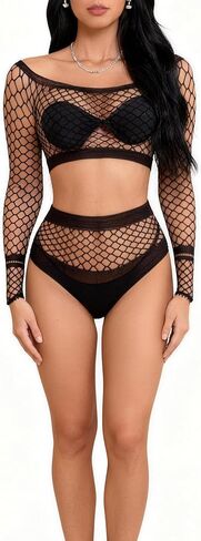 DITSONEO Sexy Lingerie for Women Naughty Fishnet Lingerie Set Bodysuit Outfits Teddy Babydoll Erotic Fishing net Outfits in Kuwait