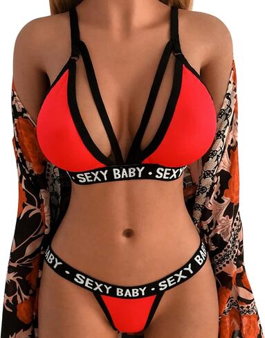 Women's Sexy Lingerie Set Strappy Cutout Bra & Thong SEXY BABY Comfy Soft Underwear Nightwear for Women in Saudi Arabia