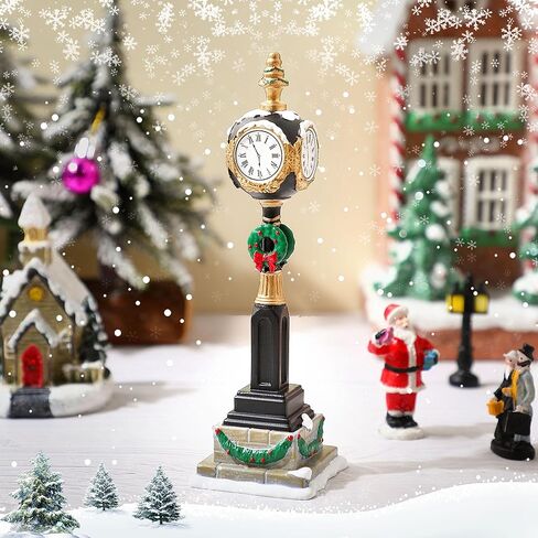Hiboom Christmas Village Clock Tower, 6.3 Inch Holiday Village Accessory Figurine, Xmas Street Clock, Xmas Figurine, Holiday Collectible for Christmas Decor in Saudi Arabia
