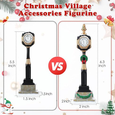 Hiboom Christmas Village Clock Tower, 6.3 Inch Holiday Village Accessory Figurine, Xmas Street Clock, Xmas Figurine, Holiday Collectible for Christmas Decor in Saudi Arabia