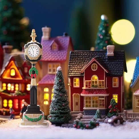 Hiboom Christmas Village Clock Tower, 6.3 Inch Holiday Village Accessory Figurine, Xmas Street Clock, Xmas Figurine, Holiday Collectible for Christmas Decor in Saudi Arabia