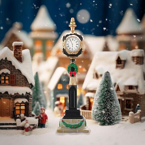 Hiboom Christmas Village Clock Tower, 6.3 Inch Holiday Village Accessory Figurine, Xmas Street Clock, Xmas Figurine, Holiday Collectible for Christmas Decor in Saudi Arabia