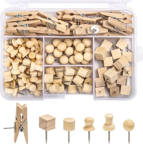 102 Pcs Wood Push Pins 6 Sizes Thumb Tacks for Wall Hangings Corkboard Office or Home in Saudi Arabia