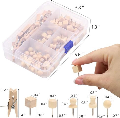 102 Pcs Wood Push Pins 6 Sizes Thumb Tacks for Wall Hangings Corkboard Office or Home in Saudi Arabia