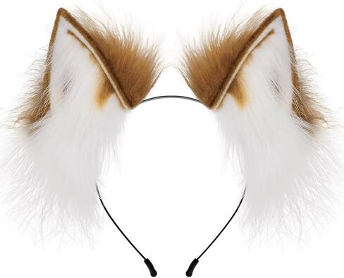 QinRuan الثعلب القط آذان الفراء الطويل الشعر أغطية الرأس الذئب الحيوان أنيمي زي الهالوين تأثيري in Kuwait