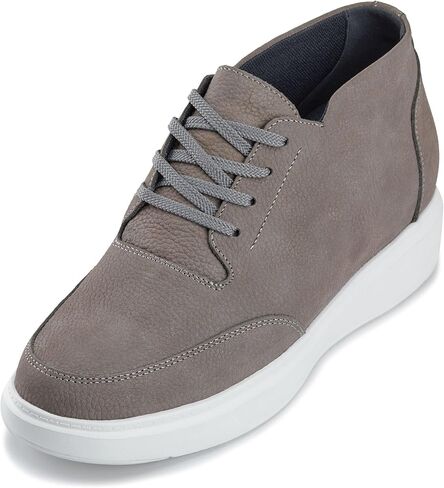 CALTO Men's Invisible Height Increasing Elevator Shoes - Mid-Top Pebble Grain Nubuck Leather Casual Chunky Sole Boots - 3.2 Inches Taller in Saudi Arabia