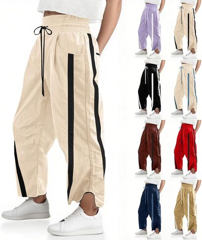 Wide Leg Track Pants Women Y2k Contrast Quick Dry Workout Pants Elastic Waist Baggy Casual Summer Pants with Pockets in Saudi Arabia