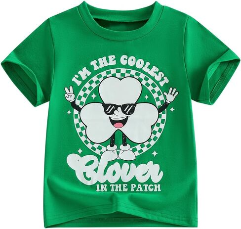 Kids Toddler Boys St Patricks Day Shirt I'm The Coolest Clover in The Patch Short Sleeve Funny Shamrock T-Shirt in Saudi Arabia