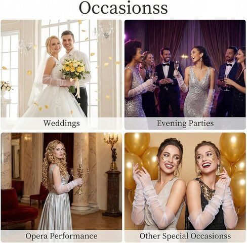 1 Pair Long White Wedding Gloves, Tulle Sleeves Sheer Tulle Fingerless Bridal Gloves Detachable Sheer Party Opera Elbow Length Glove for Women Girls Wedding Bridal Dance Party in Saudi Arabia