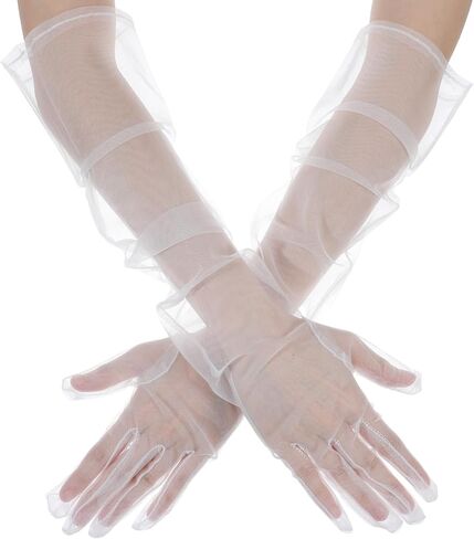 Women's Long Sheer Gloves, Tulle Mesh Glove, White Lace Gloves, 1920s Opera Tea Party Dance Wedding Glove for Bride in Saudi Arabia