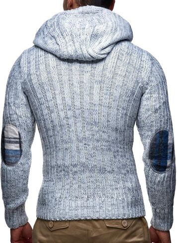 Leif Nelson Men's Knitted Hooded Sweater - Stylish Cable Knit Pullover with Button Detail, Warm and Comfortable for Fall & Winter Grey 3XL in Saudi Arabia