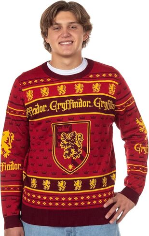 Harry Potter Sweater Men's Hogwarts House Crests Logo Ugly Sweater for Christmas Crewneck Knit Pullover in Saudi Arabia
