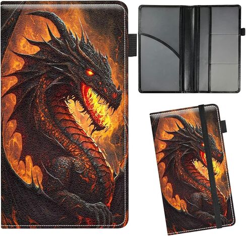 حامل بطاقات تأمين وتسجيل السيارات للنساء والرجال، منظم مستندات ملحقات السيارة، حافظة محفظة من جلد البولي يوريثان لبطاقات المعلومات الرئيسية لرخصة القيادة، تنين اللهب in Kuwait