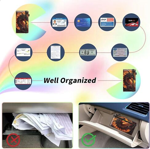 Car Insurance and Registration Card Holder for Women Men, Car Accessories Documents Organizer PU Leather Paperwork Wallet Case for Driver's License Key Information Cards, Flame Dragon in Saudi Arabia