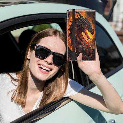 Car Insurance and Registration Card Holder for Women Men, Car Accessories Documents Organizer PU Leather Paperwork Wallet Case for Driver's License Key Information Cards, Flame Dragon in Saudi Arabia