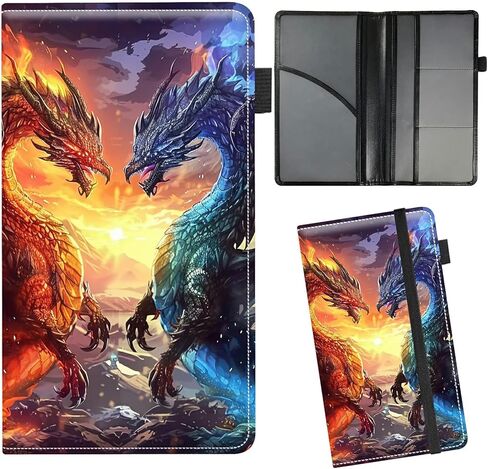 Car Insurance and Registration Card Holder for Women Men, Car Accessories Documents Organizer PU Leather Paperwork Wallet Case for Driver's License Key Information Cards, Flame Dragon in Saudi Arabia