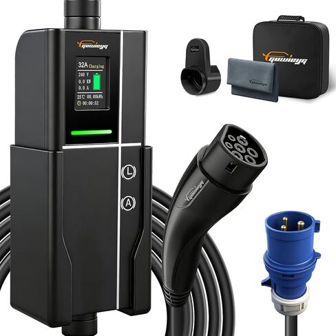 Type 2 EV Charger, 7.2kW 5M, 8-32A Adjustable Current, Portable Electric Car Charger Type 2 with CEE Plug in Kuwait