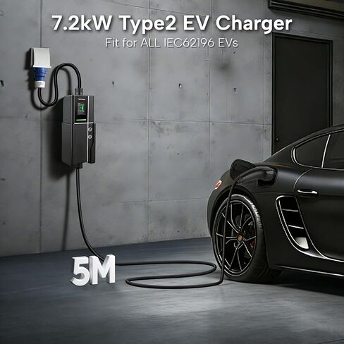 Type 2 EV Charger, 7.2kW 5M, 8-32A Adjustable Current, Portable Electric Car Charger Type 2 with CEE Plug in Kuwait
