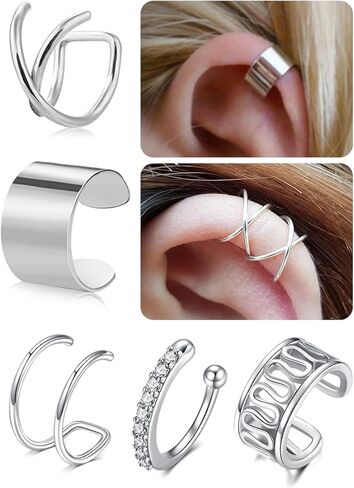 5pcs Ear Cuffs non Piercing Ear Cuff Earrings Silver Gold Ear Cuff Earrings for Women Hypoallergenic non Pierced Clip on Cartilage Earring Hoop Conch Earring Hoops in Saudi Arabia