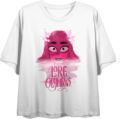 WEBTOON Lore Olympus Persephone Swimming Crew Neck Short Sleeve Women's White Crop Top in Saudi Arabia