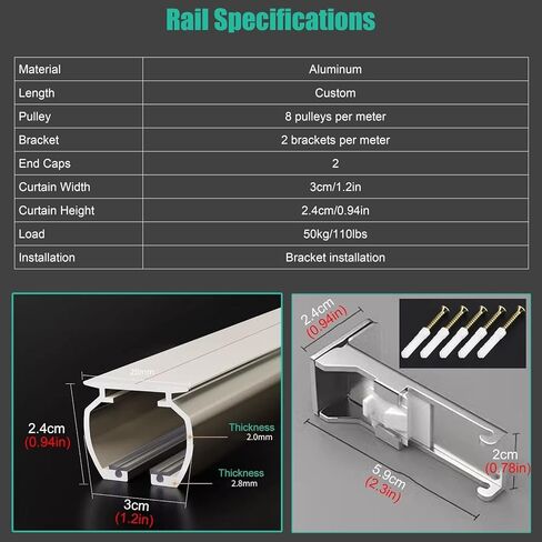 Extra Long Heavy Duty Curtain Track - 13ft to 32ft Adjustable Aluminum Rail for Indoor/Outdoor Use, Wall Mount Fittings Included, Ideal for Drapes & Curtains, White Finish, 10m/32.8ft in Saudi Arabia