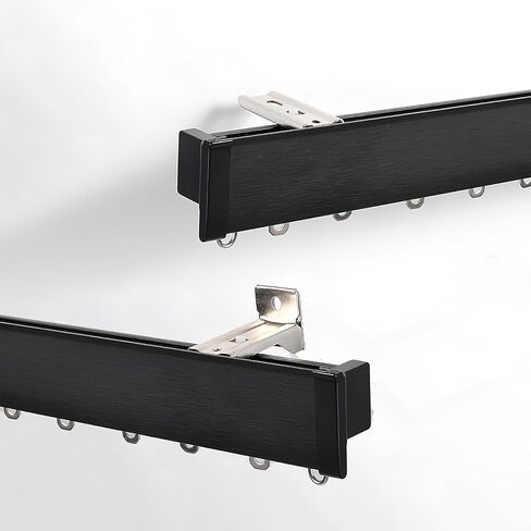 Heavy Duty 150cm Aluminum Curtain Track Kit for Bay Windows & Balconies - Wall-Mounted Black Ceiling System with Complete Mounting Accessories - 4.9ft Durable Design in Saudi Arabia