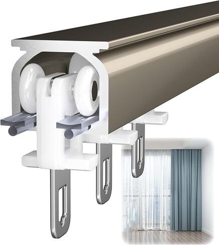 نظام مسار ستائر ألومنيوم أسود عالي التحمل - سقف 120 سم أو جدار للستائر المنزلقة، علاجات نافذة مثالية وقضبان ستائر أنيقة لغرف النوم in Kuwait