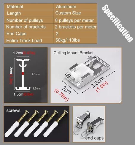Heavy Duty Adjustable Curtain Track System - 4-30ft Ceiling/Wall Mount Sliding Rod with Silent Pulley for Smooth Operation - Ideal for Home, Office, and More (28ft/8.54m) in Saudi Arabia