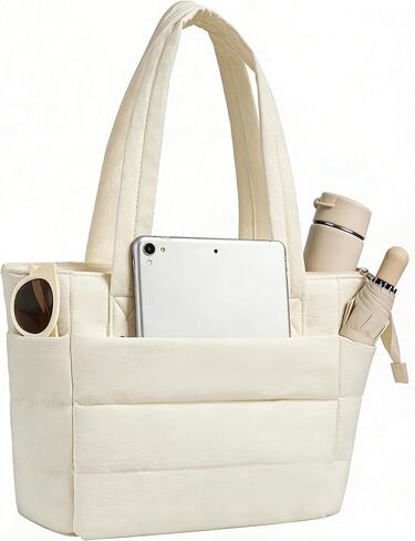 Puffer Tote Bag for Women, Lightweight Laptop Bag with Zipper Quilted Shoulder Bag for Work, Travel, Gym in Saudi Arabia