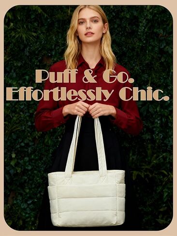 Puffer Tote Bag for Women, Lightweight Laptop Bag with Zipper Quilted Shoulder Bag for Work, Travel, Gym in Saudi Arabia