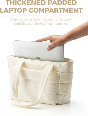 Puffer Tote Bag for Women, Lightweight Laptop Bag with Zipper Quilted Shoulder Bag for Work, Travel, Gym in Saudi Arabia