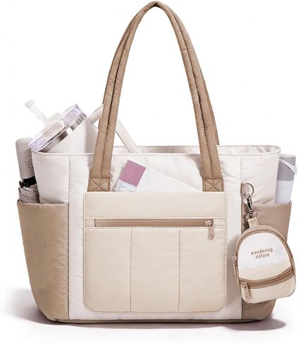 حقيبة حمل منتفخة منتفخة من Wandering Nature للعمل والممرضة، حقيبة حمل مكونة من قطعتين مع حقيبة صغيرة، تناسب كمبيوتر محمول مقاس 15.6 بوصة، وحاملي أكواب داخليين مزدوجين in Kuwait