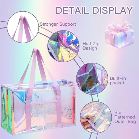 Iridescent Jelly Tote Bag Set for Women, 2 Pack Large Clear Beach Bags with Pink & Purple Phone Pouches in Kuwait