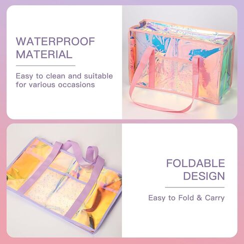 Iridescent Jelly Tote Bag Set for Women, 2 Pack Large Clear Beach Bags with Pink & Purple Phone Pouches in Kuwait