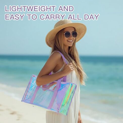 Iridescent Jelly Tote Bag Set for Women, 2 Pack Large Clear Beach Bags with Pink & Purple Phone Pouches in Kuwait