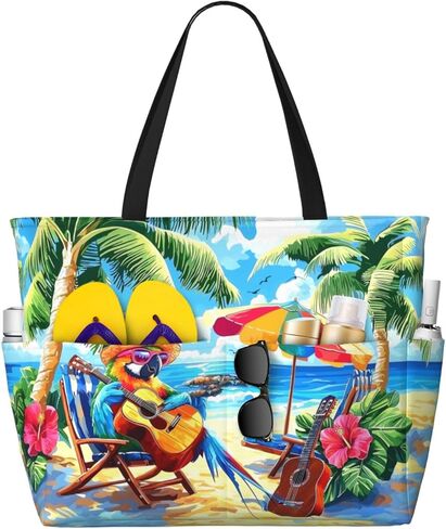 Funny Large Beach Tote Bag Women Waterproof Sandproof Zipper Beach Tote Bag For Pool Gym Travel with Wet Pocket in Saudi Arabia