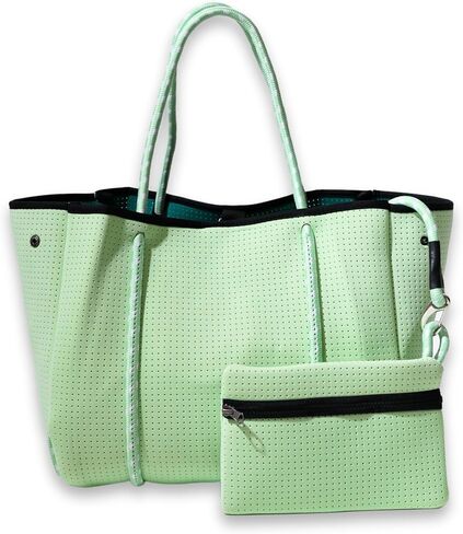 حقيبة كبيرة من النيوبرين من بوبوبس للنساء - عمل أنيق، الشاطئ، حقيبة سفر مع جيوب، مقابض من الحبال مع حقيبة بسحاب in Kuwait